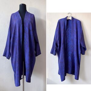 Kane Sells Studio Purple Blue Silk Kimono Jacket OS Artwear Lagenlook Duster USA